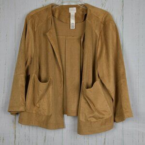 Chico’s Brown Faux Suede Open Wrap Blazer Jacket Size 3